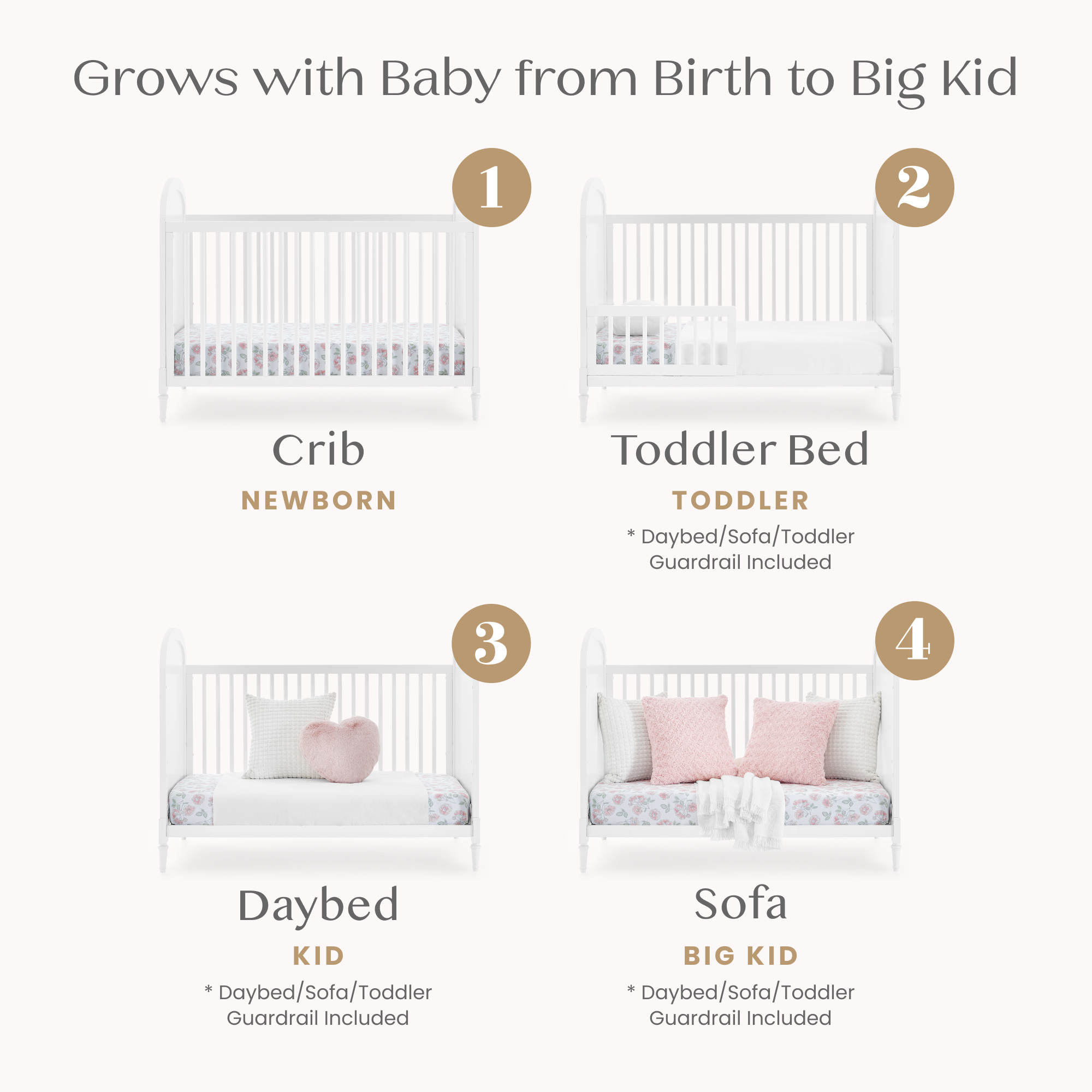 W134130 1508 madeline 4in1 crib bianca white w textured almond callout 01