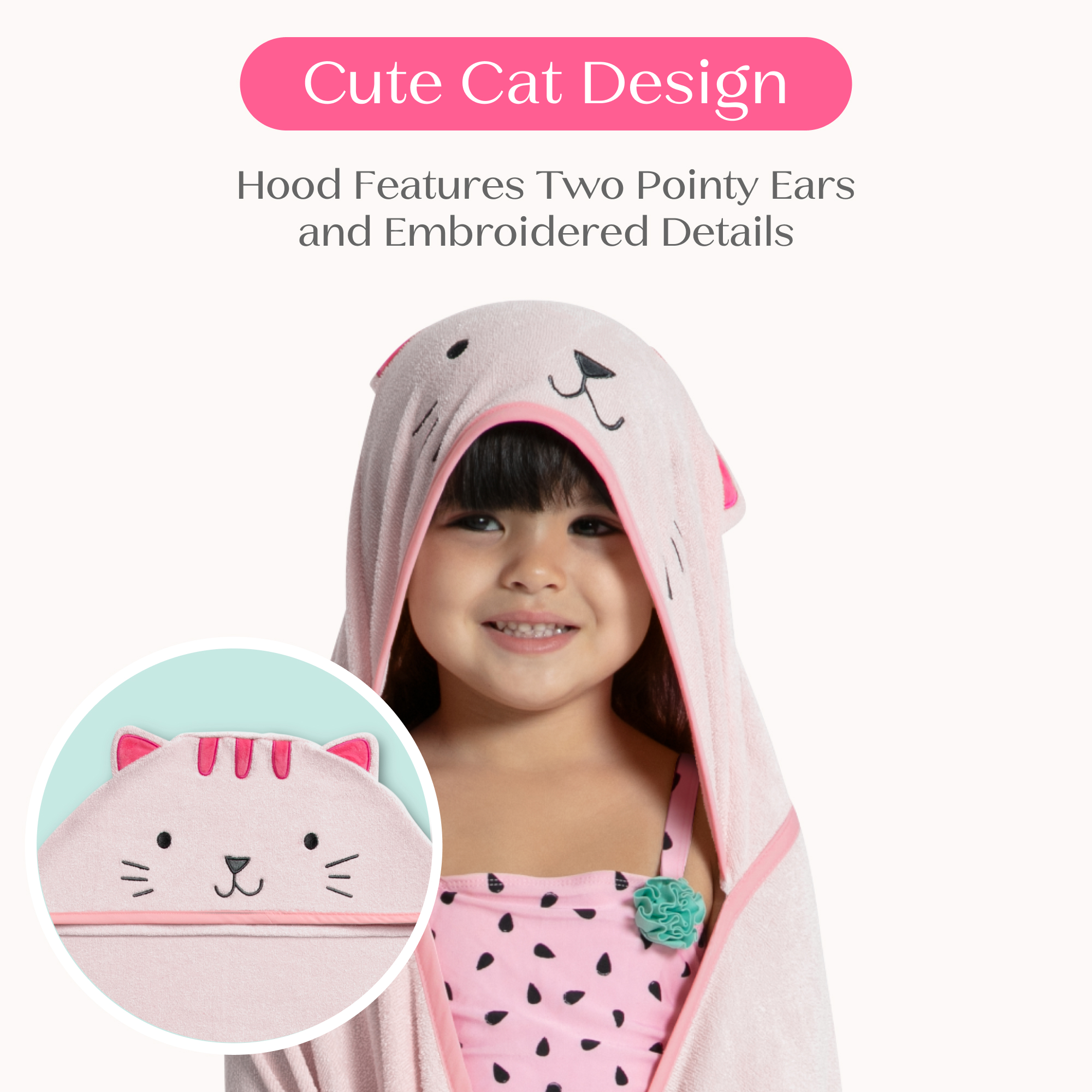 Nu80182gn 1261 kids hooded towel cat callout 101