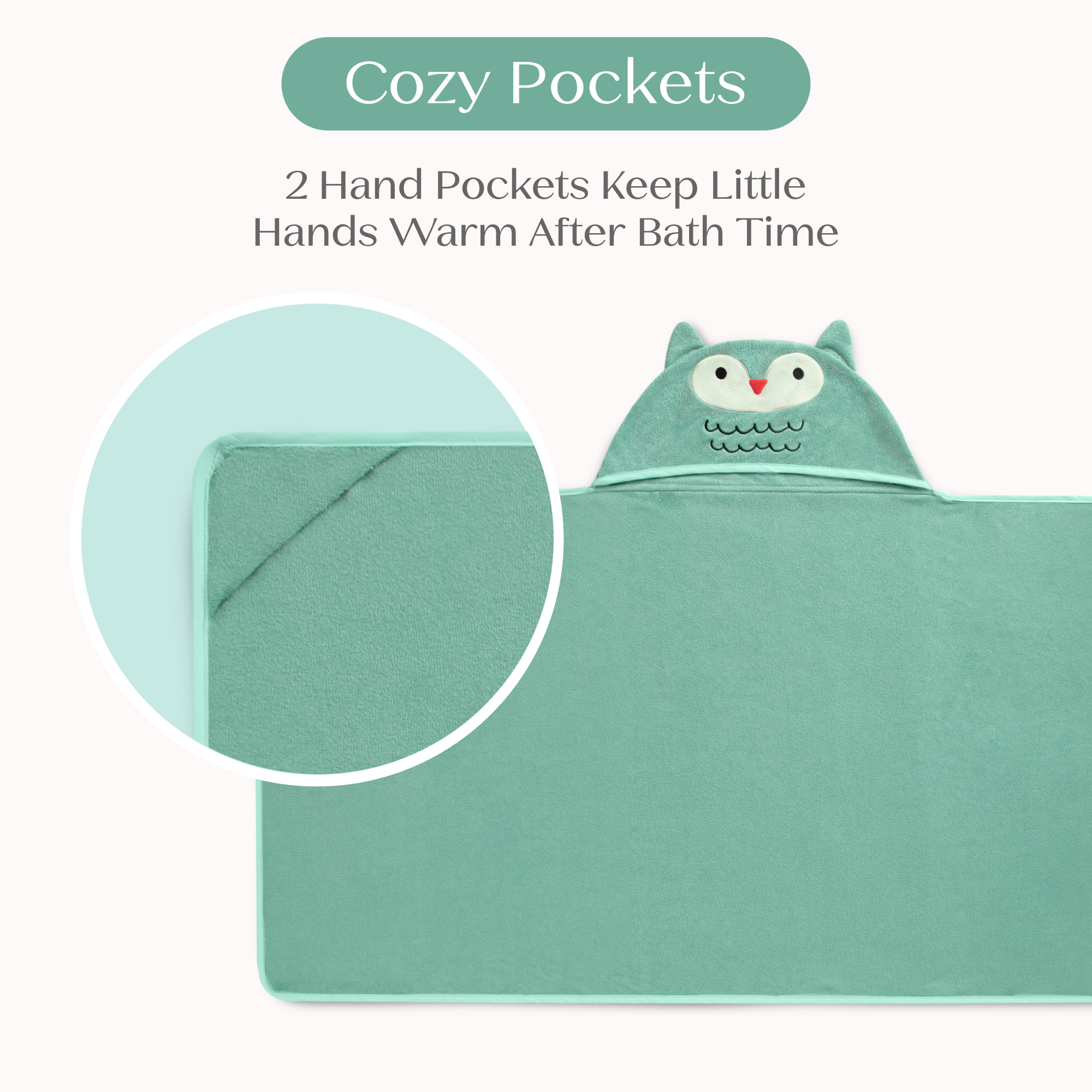 Nu80182gn 1258 kids hooded towel owl callout 102