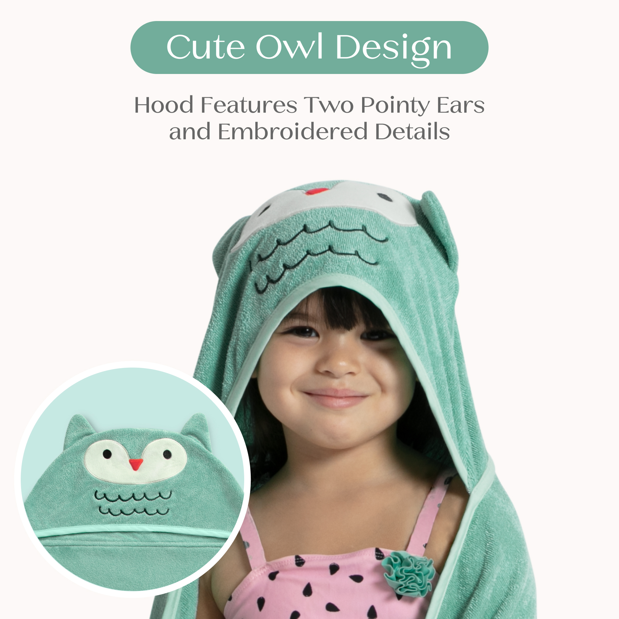 Nu80182gn 1258 kids hooded towel owl callout 101