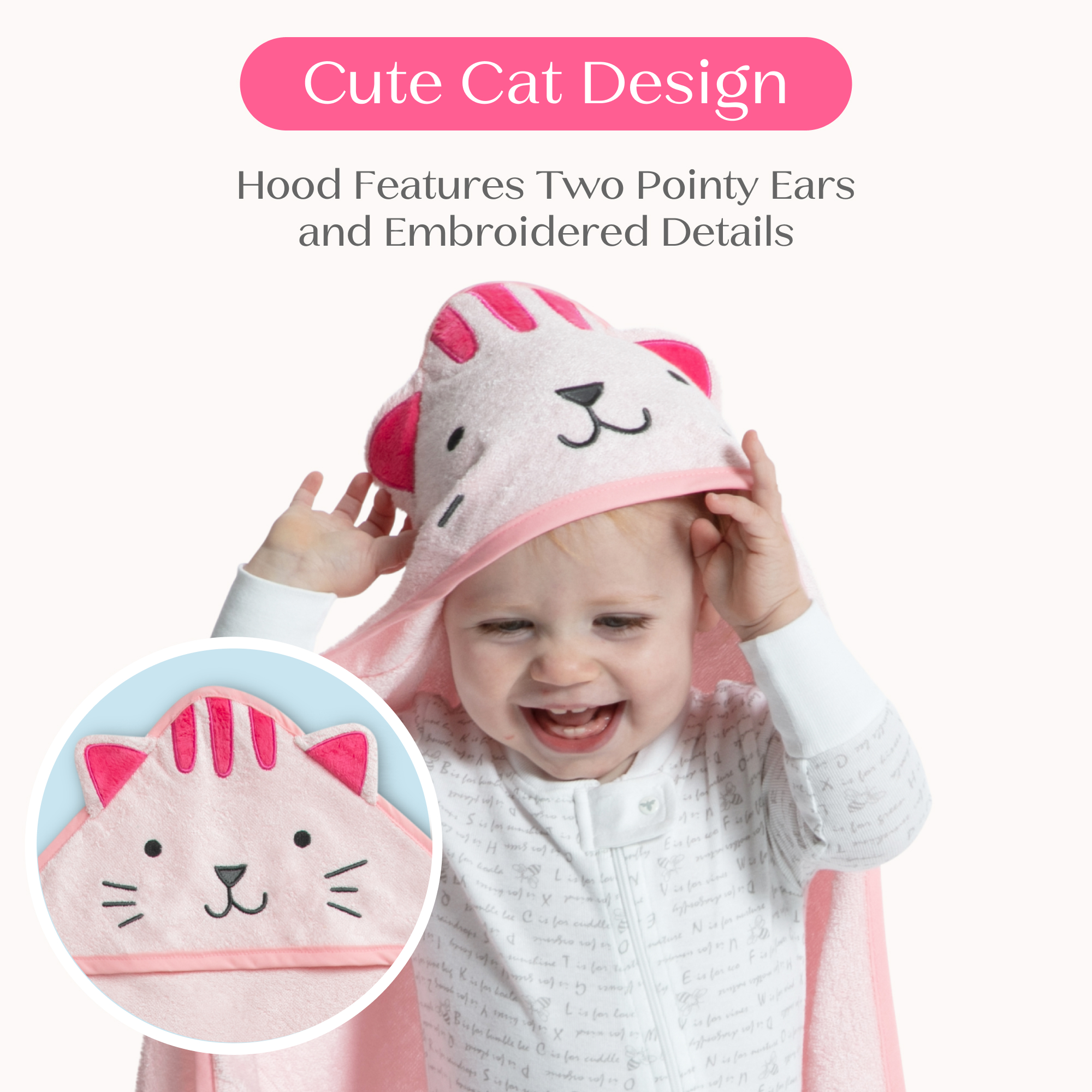 Nu80184gn 1261 infant hooded towel cat callout 101