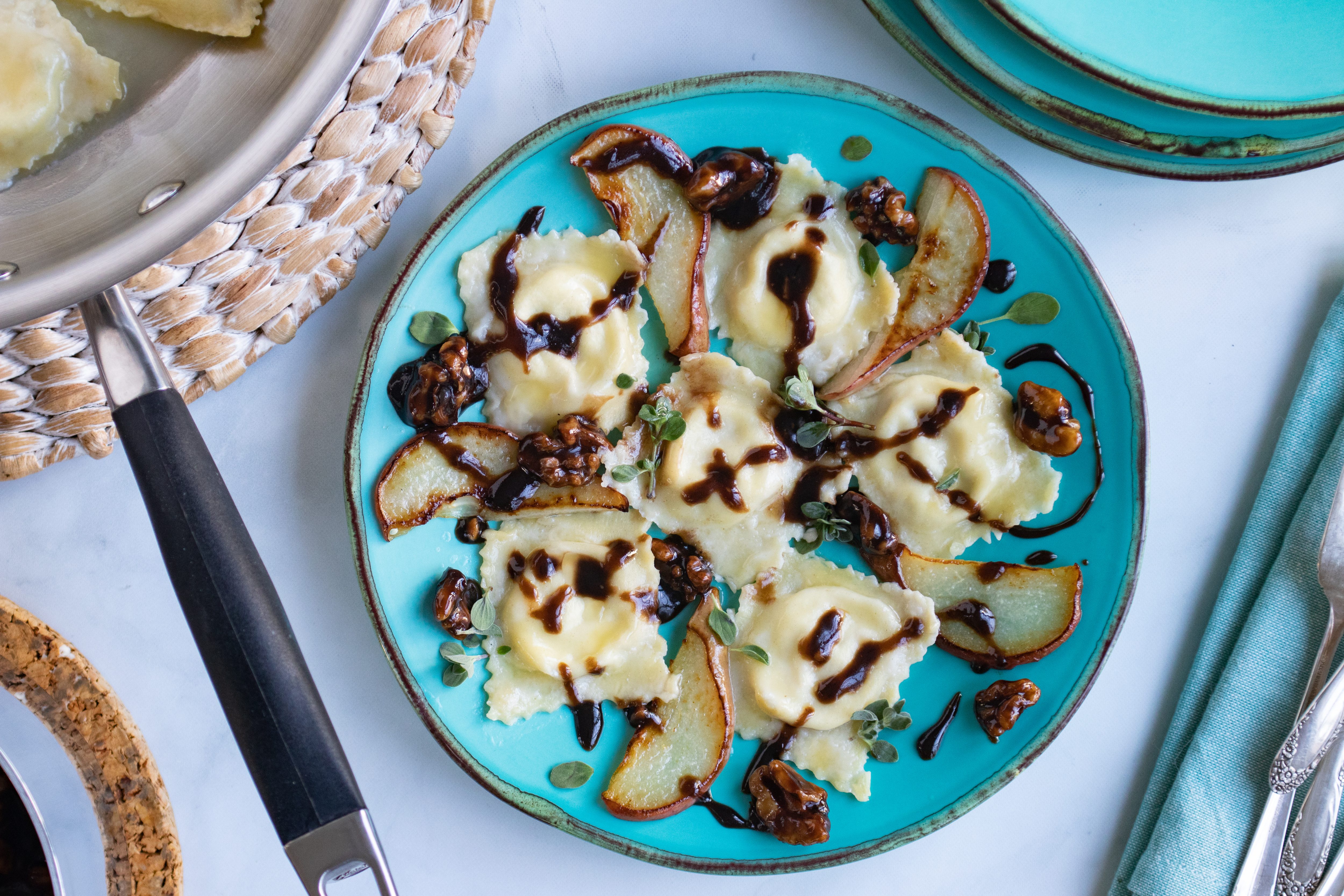 Pear and Ravioli with Walnut Balsamic Sauce Anolon
