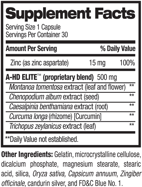 Supplement facts for A-HD Elite