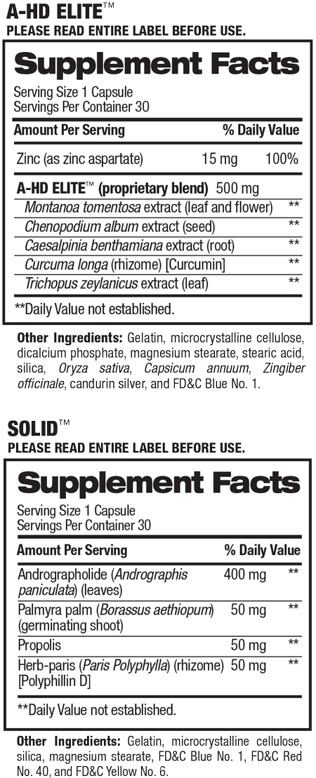Supplement facts for A-HD Elite / Solid