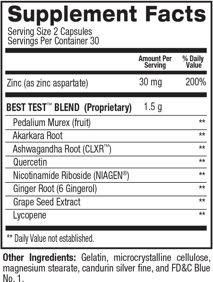 Supplement facts for Best Test
