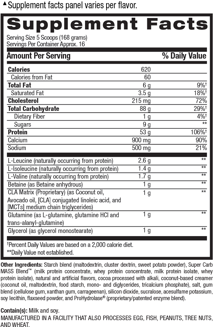 Supplement facts for Bulk Muscle