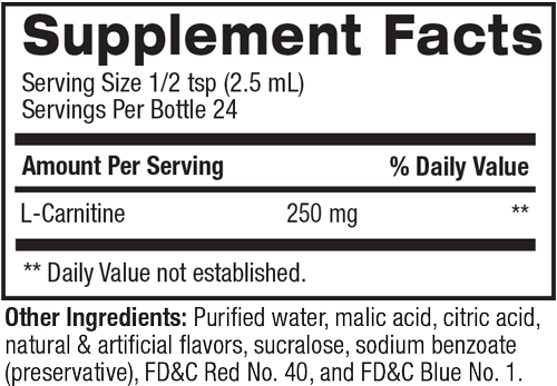 Supplement facts for Carnitine Liquid Water Enhancer