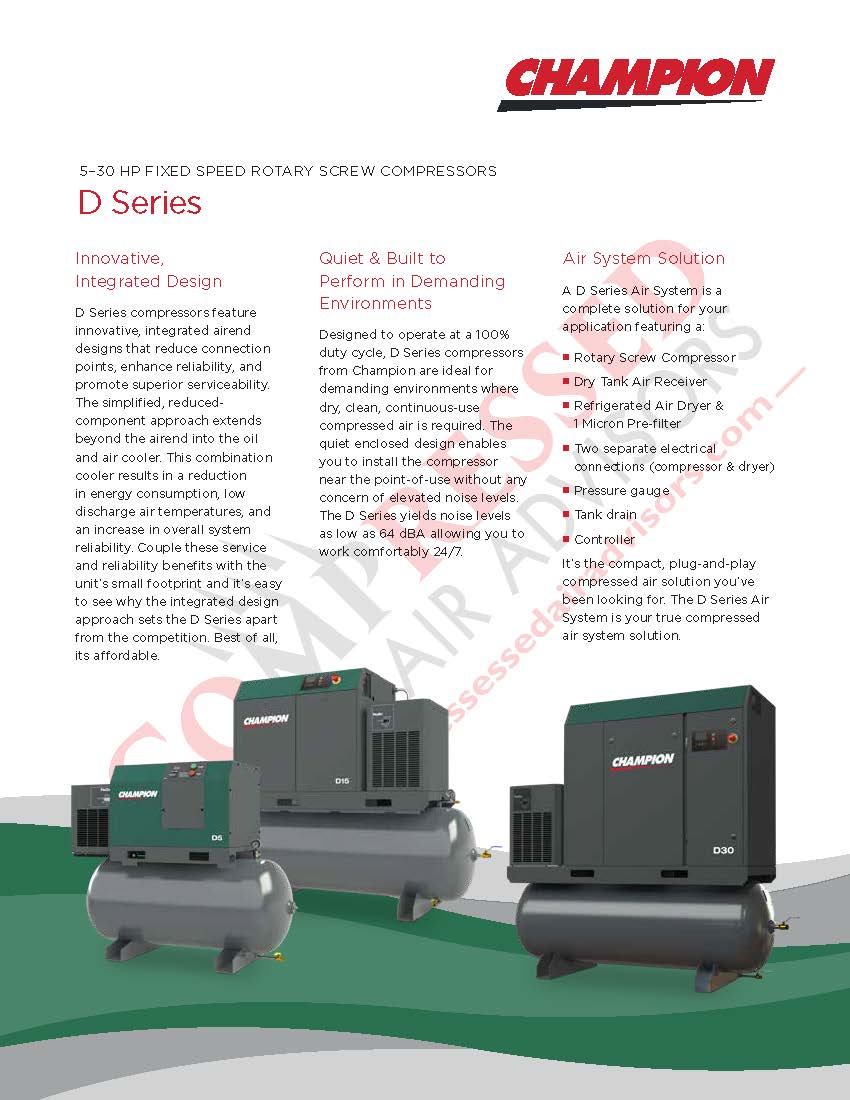 Champion D10 120 Gal. 10HP Rotary Screw Air Compressor Compressed