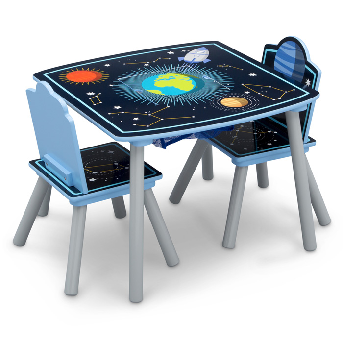 Delta children space adventures kids wood 2024 table and chair set with storage