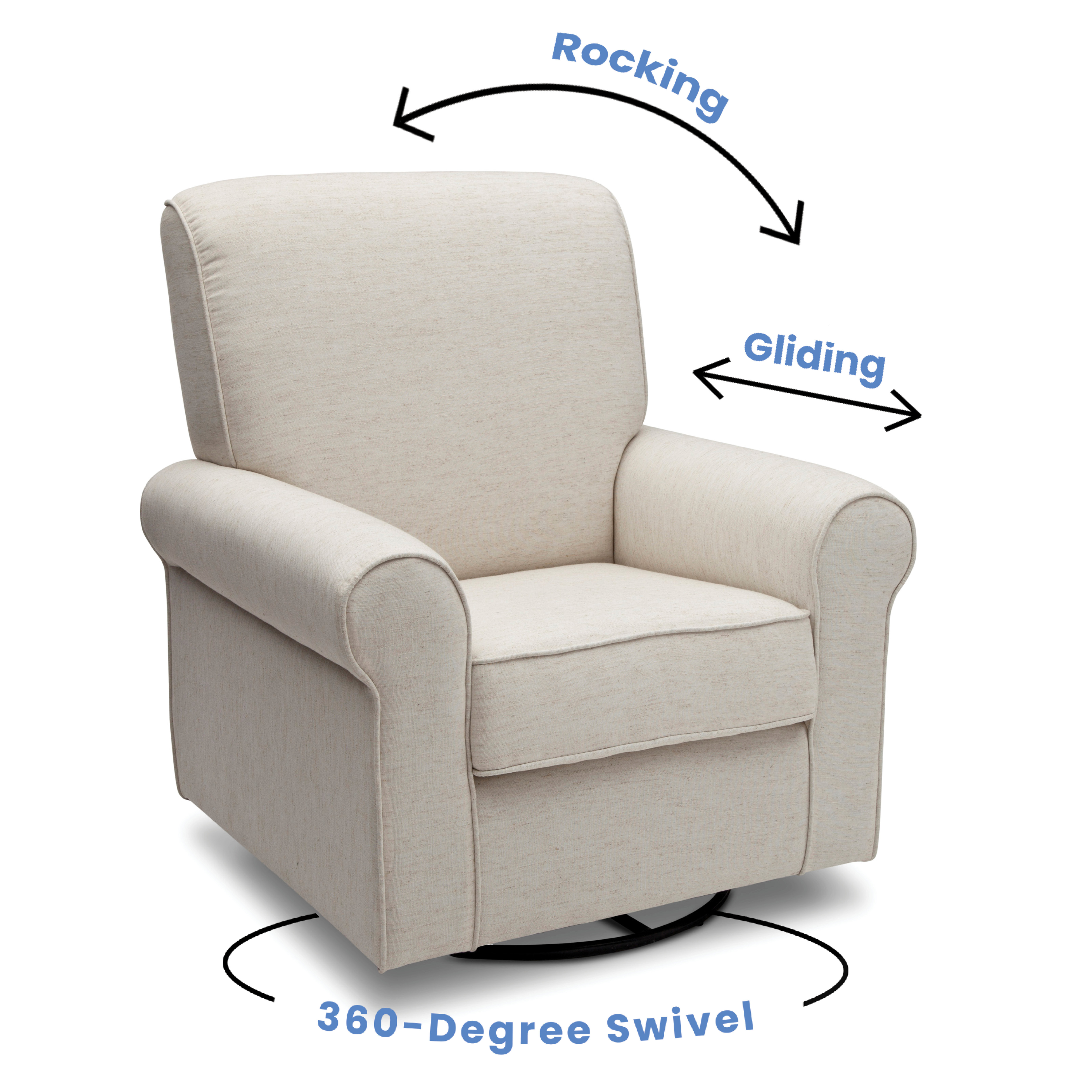 Delta children upholstered swivel glider online chair