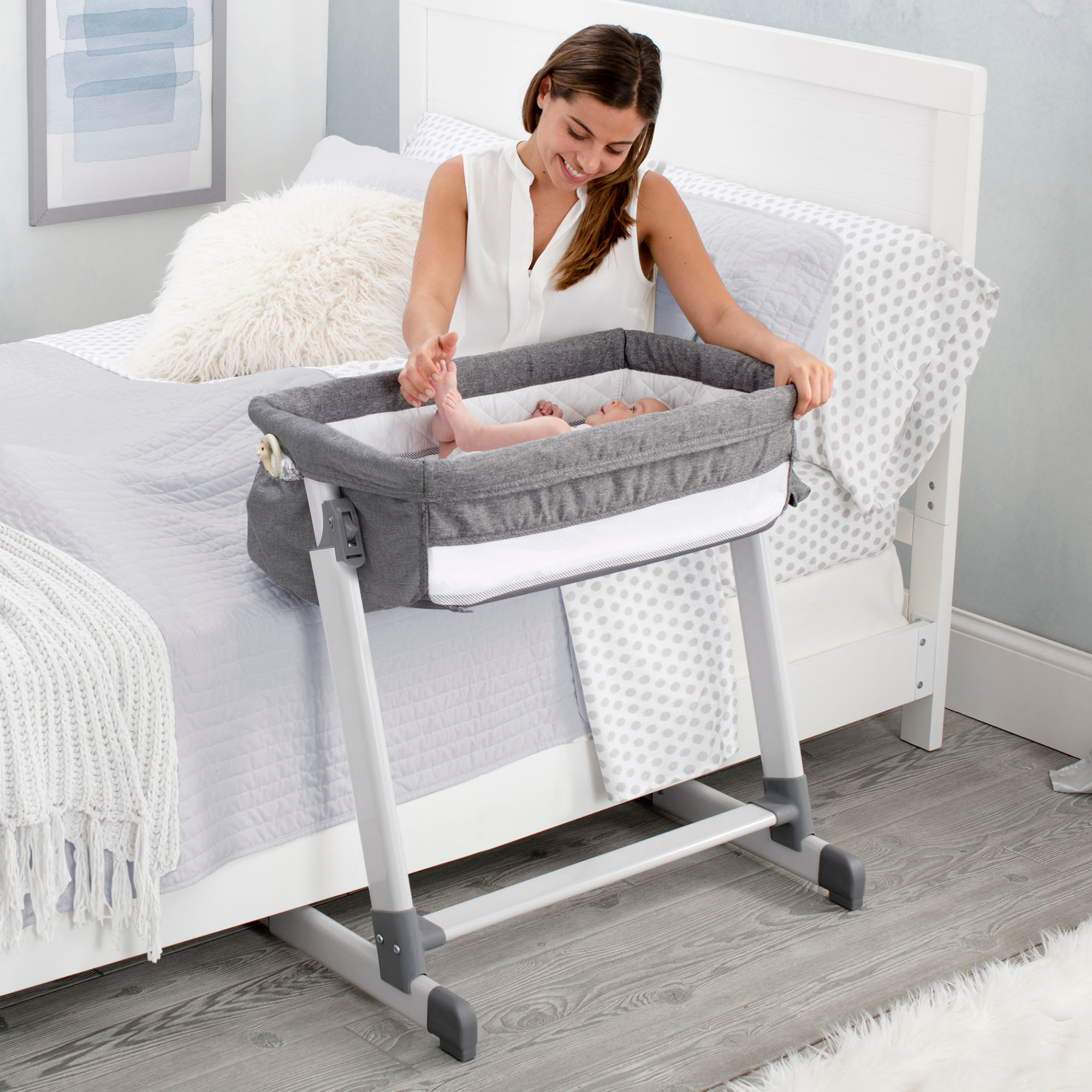 Baby Crib,3 in 1 Bedside Crib Adjustable Portable Bed for Infant,Baby  Bassinet Baby Newborn Must Have Bed,Grey