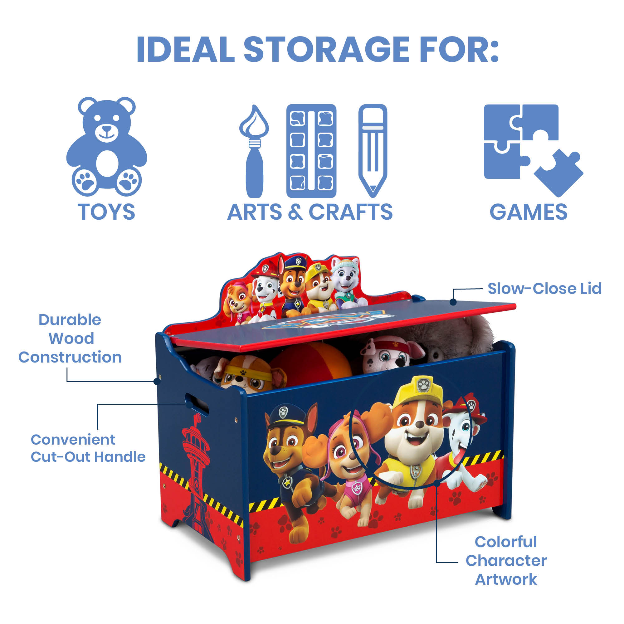 thumbnail image 2 of Paw Patrol Toy Box Kids Bedroom Furniture Organizer Chest Bin Chase Marshal 23.5x14.5x21.5 2 of 12