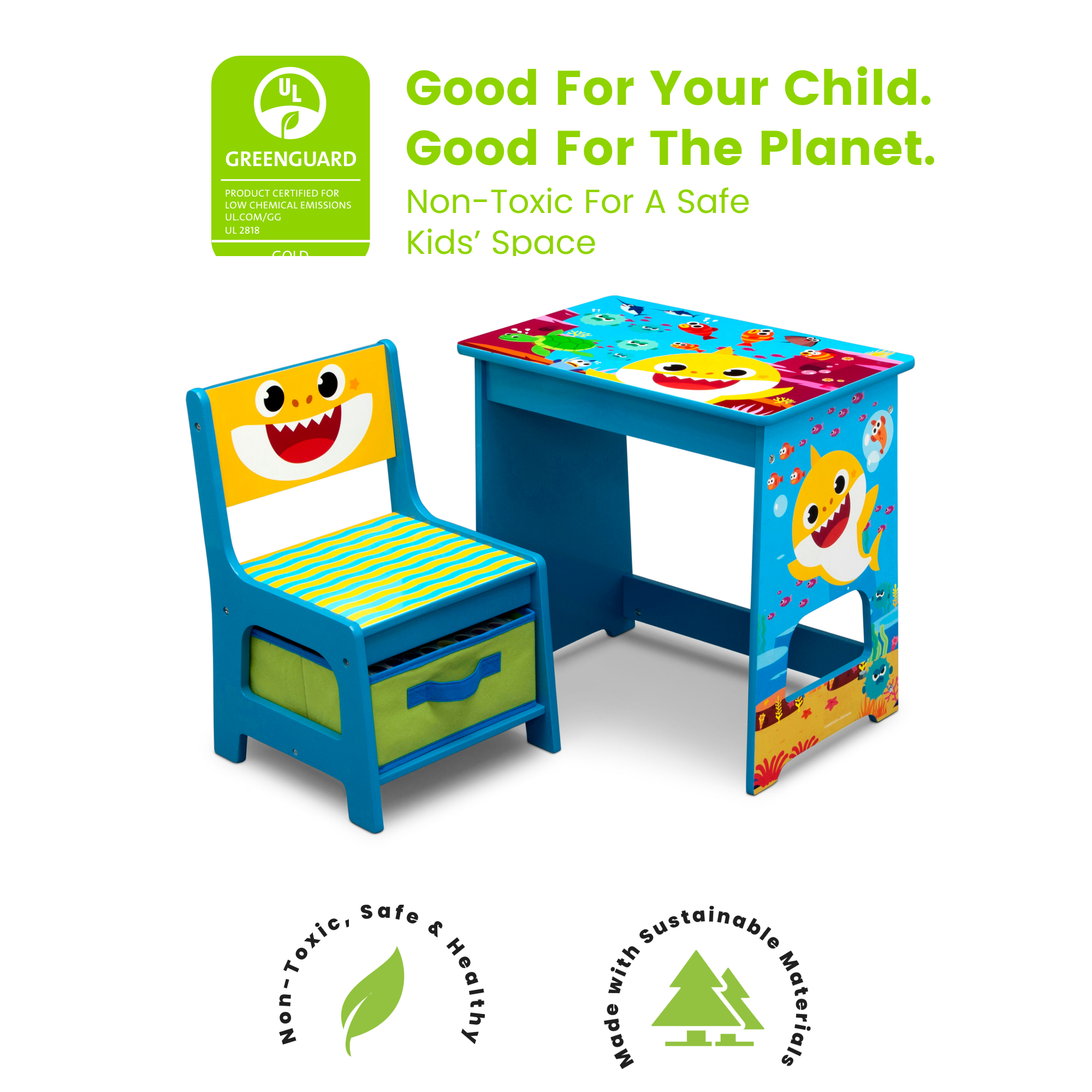 Baby Shark Wood Art Desk and Chair Set - Delta Children