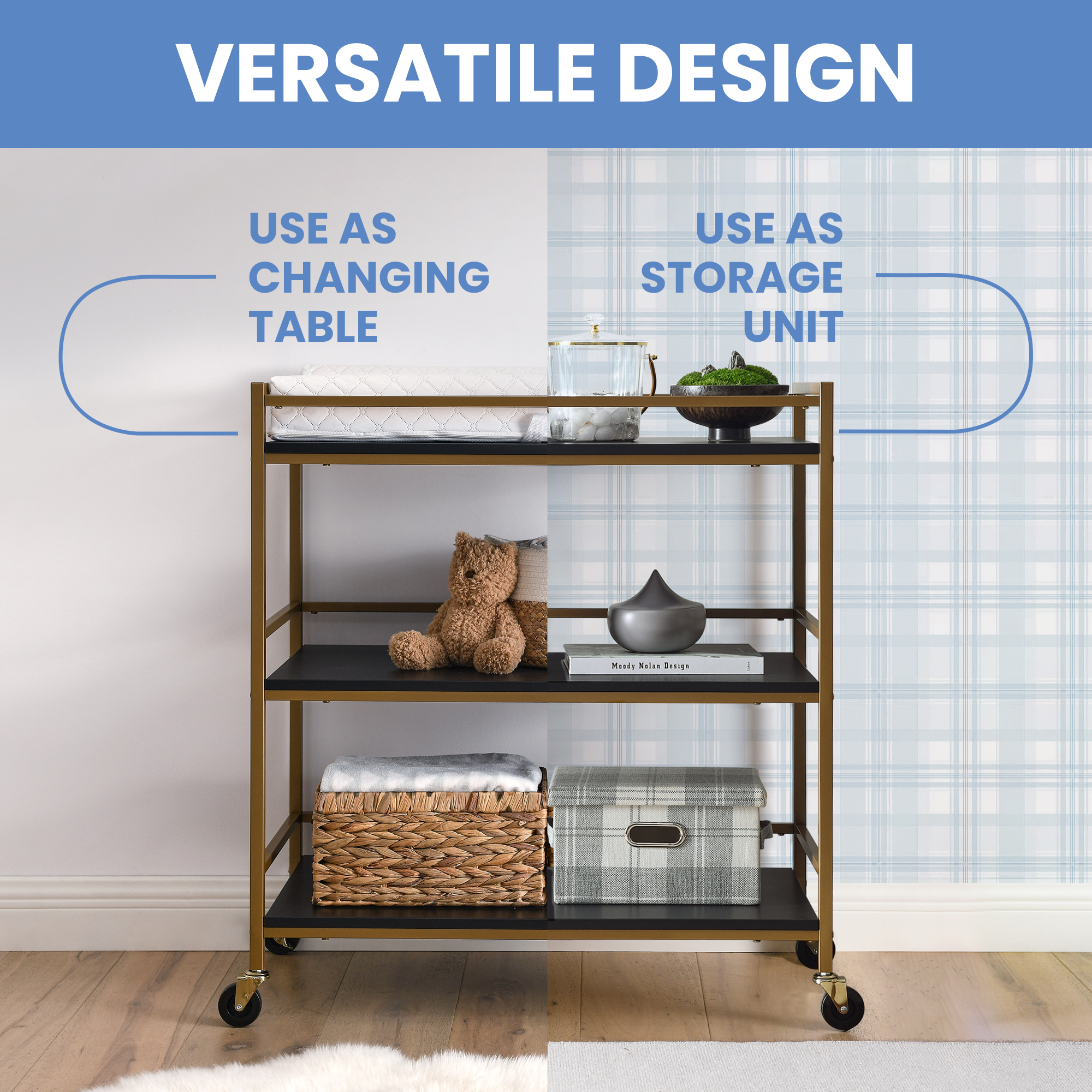 Boori 2 In 1 Baby Wood Diaper Changing Table With Wheels - Diaper Changing Table And Baby