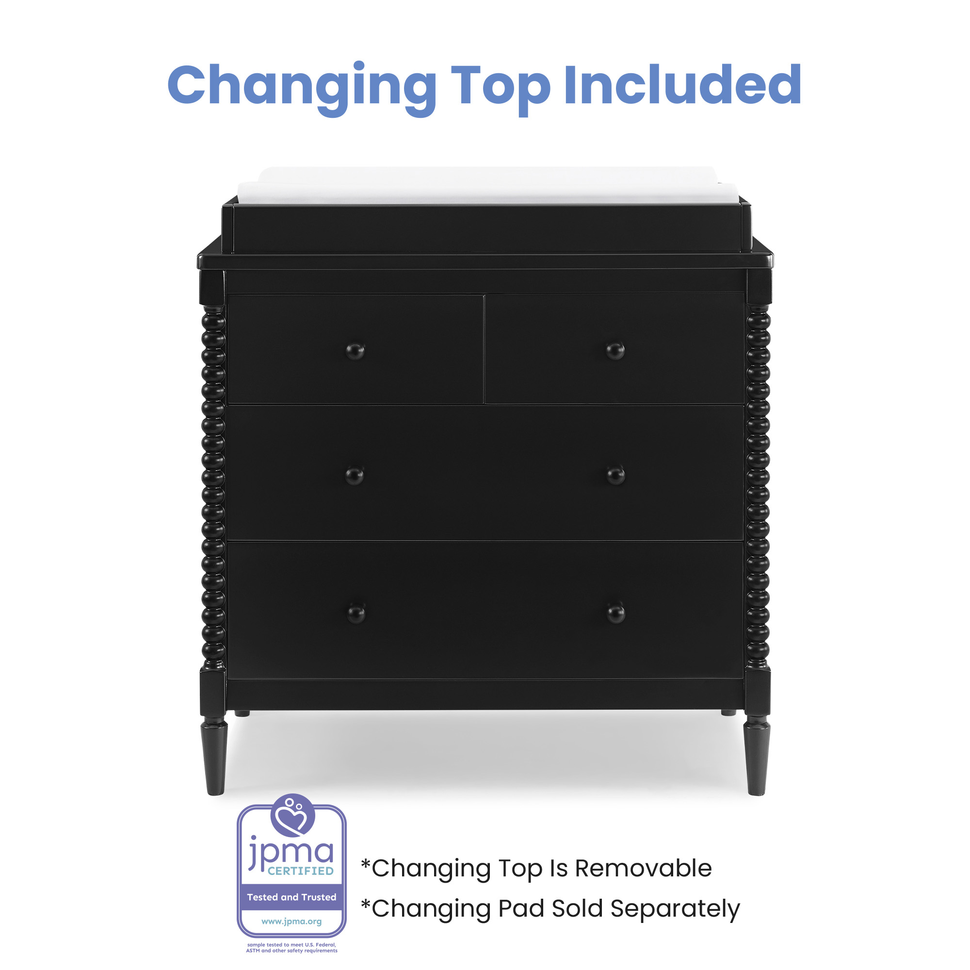 Saint 4 Drawer Dresser with Changing Top and Interlocking