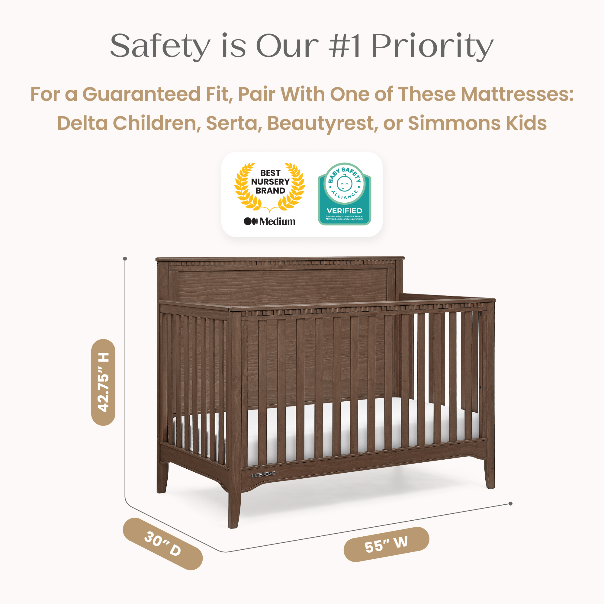 W207650 1526 kendall 6in1 crib teak brown callout 103