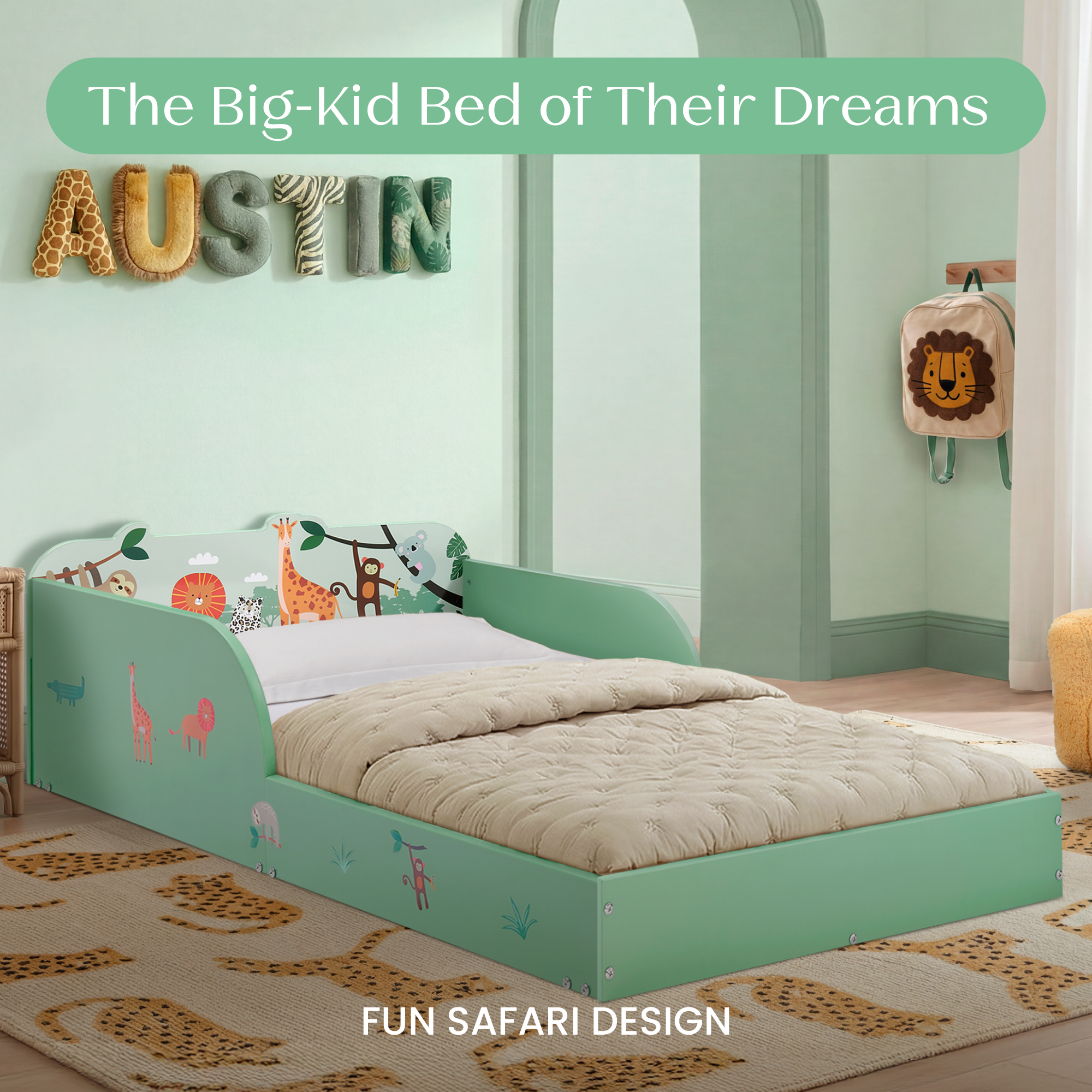 Bb81541gn 1730 animal wood toddler bed safari callout 101