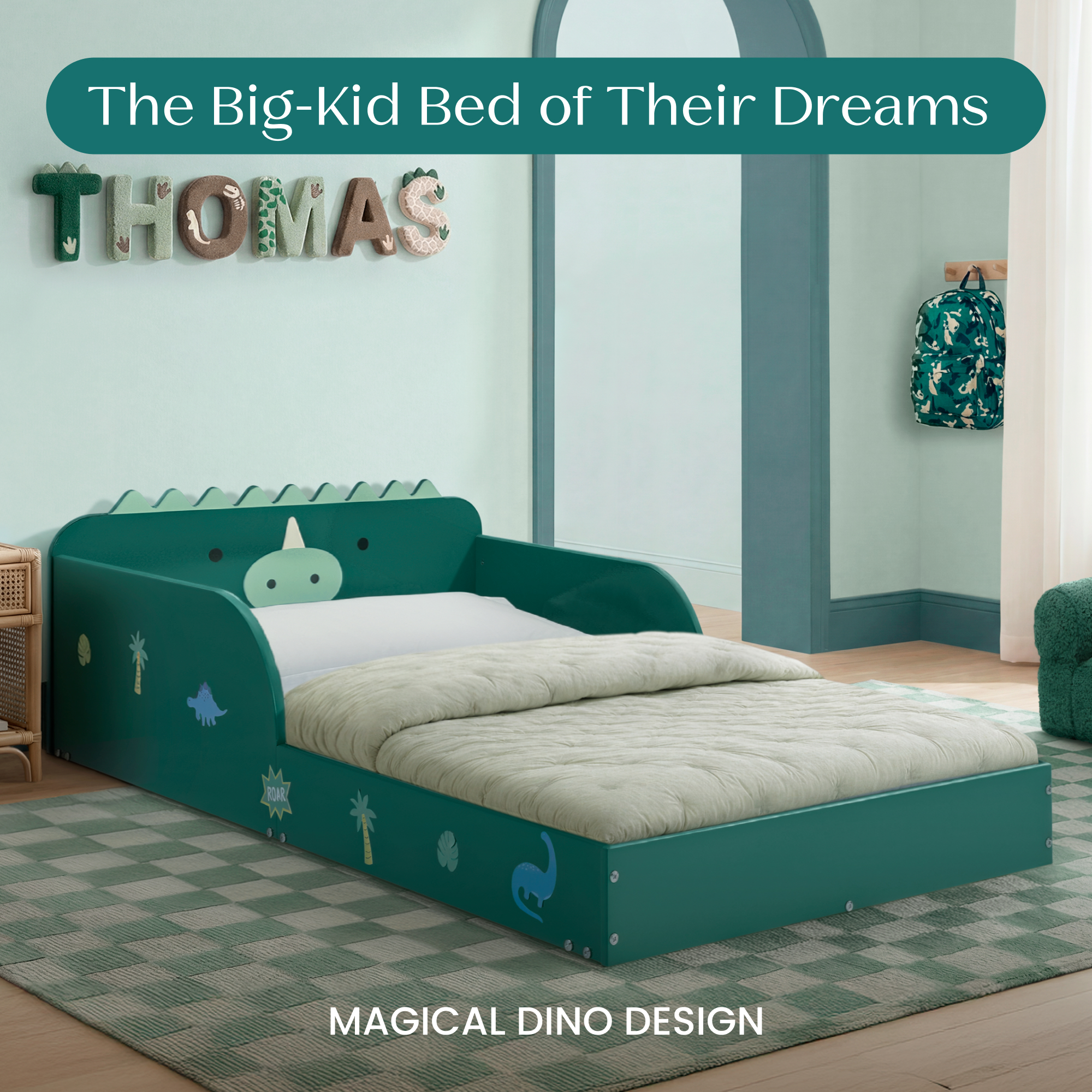 Bb81541gn 1616 animal wood toddler bed dino callout 101