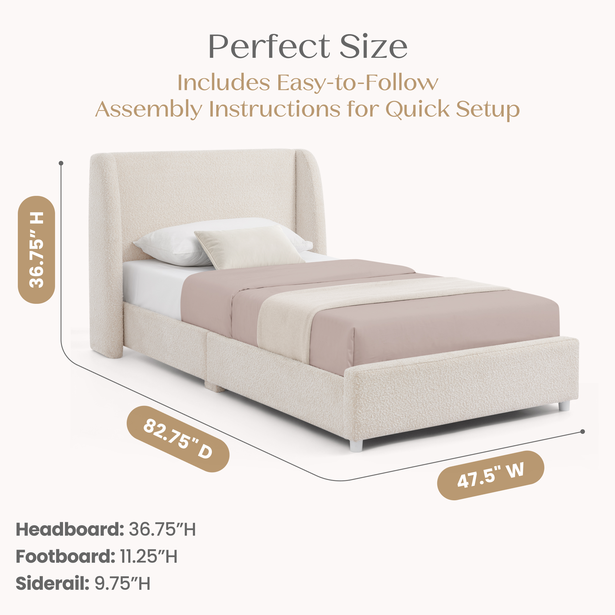 W193270 1556 upholstered twin bed ivory callout 105