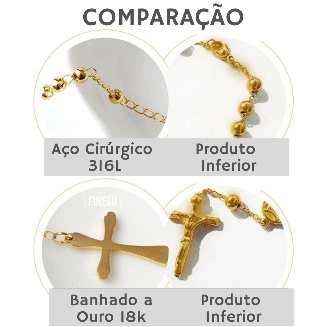 Colar Terço Coração de Maria” - Banhado a ouro 18k Colar Terço Coração de Maria” - Banhado a ouro 18k