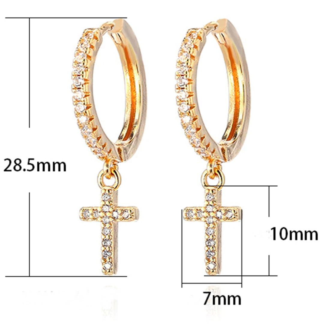 Brinco Banhado a Ouro - Diamond Cross - Brincos - Feminino - Religiosos Femininos - Cruz - Brinco de Argola - Zircônia - SANTO STILO