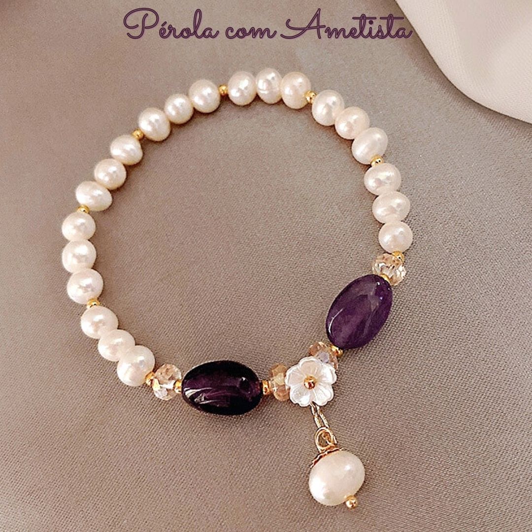 Pulseira Feminina Pérola e ametista Pulseira Feminina Pérola e ametista