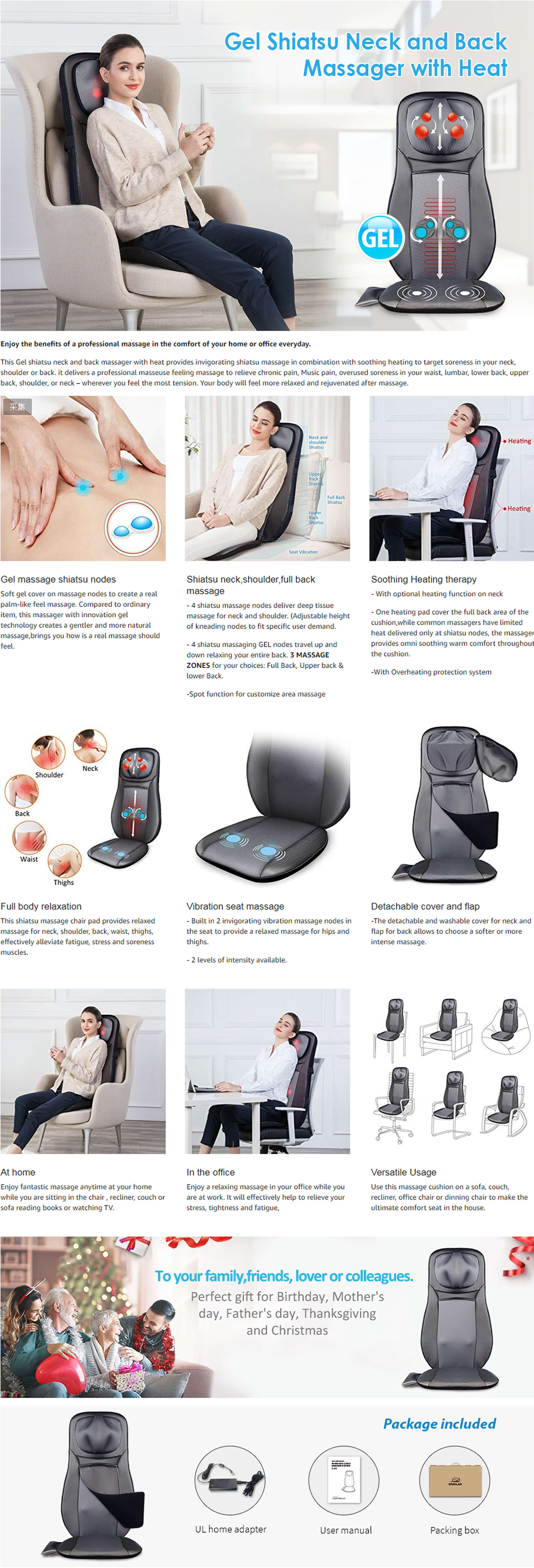 Snailax Gel Neck & Full Back Massager Features