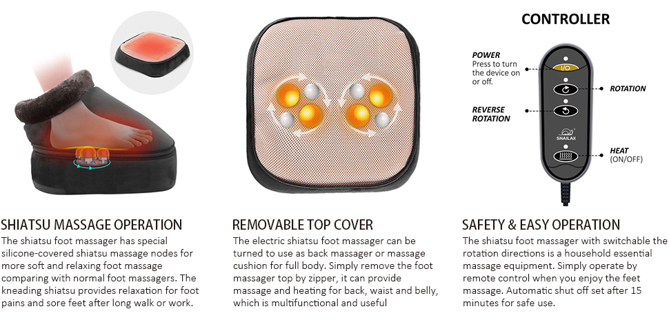 Snailax 2-in-1 Kneading Shiatsu Foot Warmer & Back Massager SL-522S, 1 -  Gerbes Super Markets