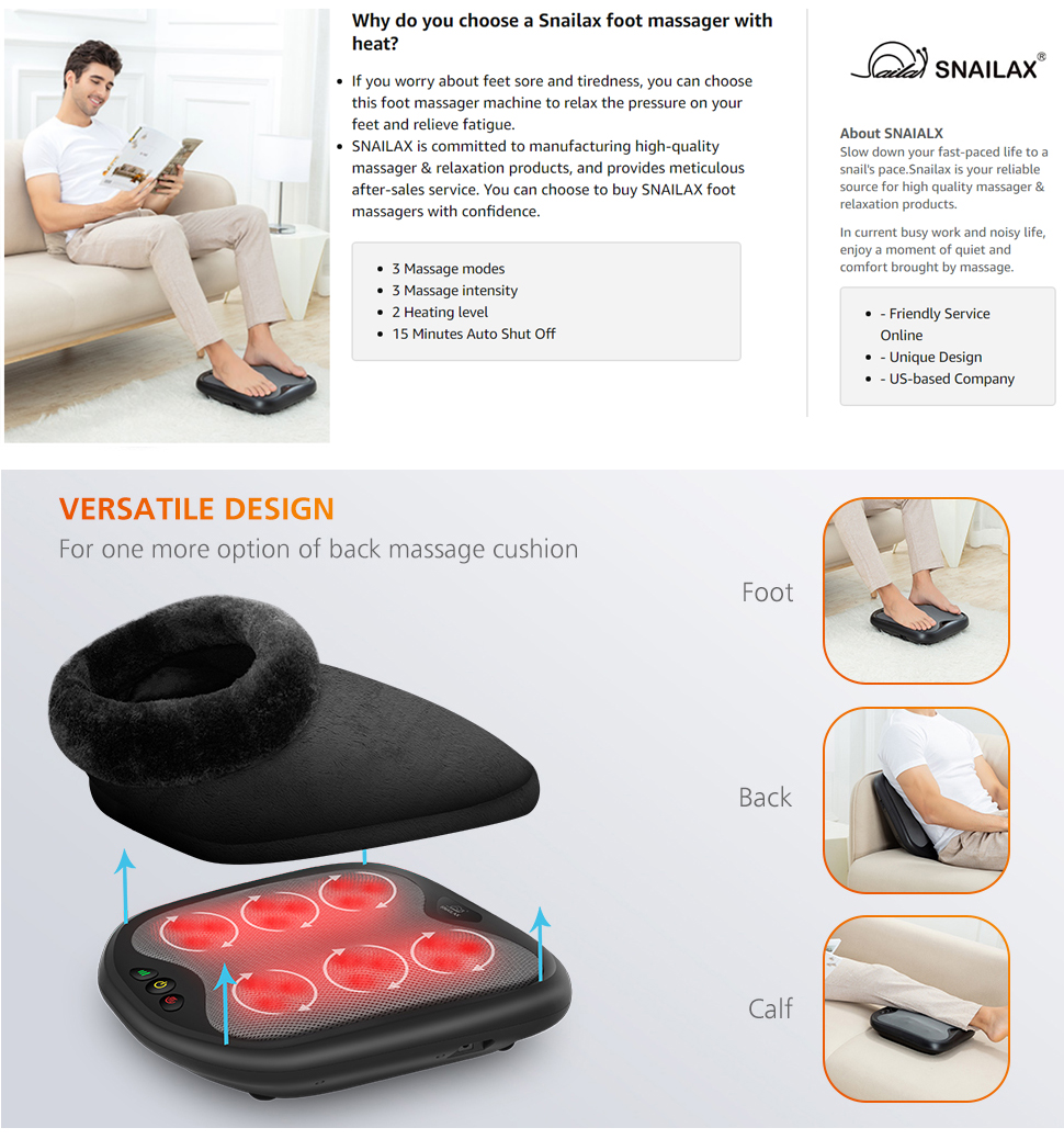 Snailax Shiatsu Deep Kneading Foot Massager with Heat --SL-52A2