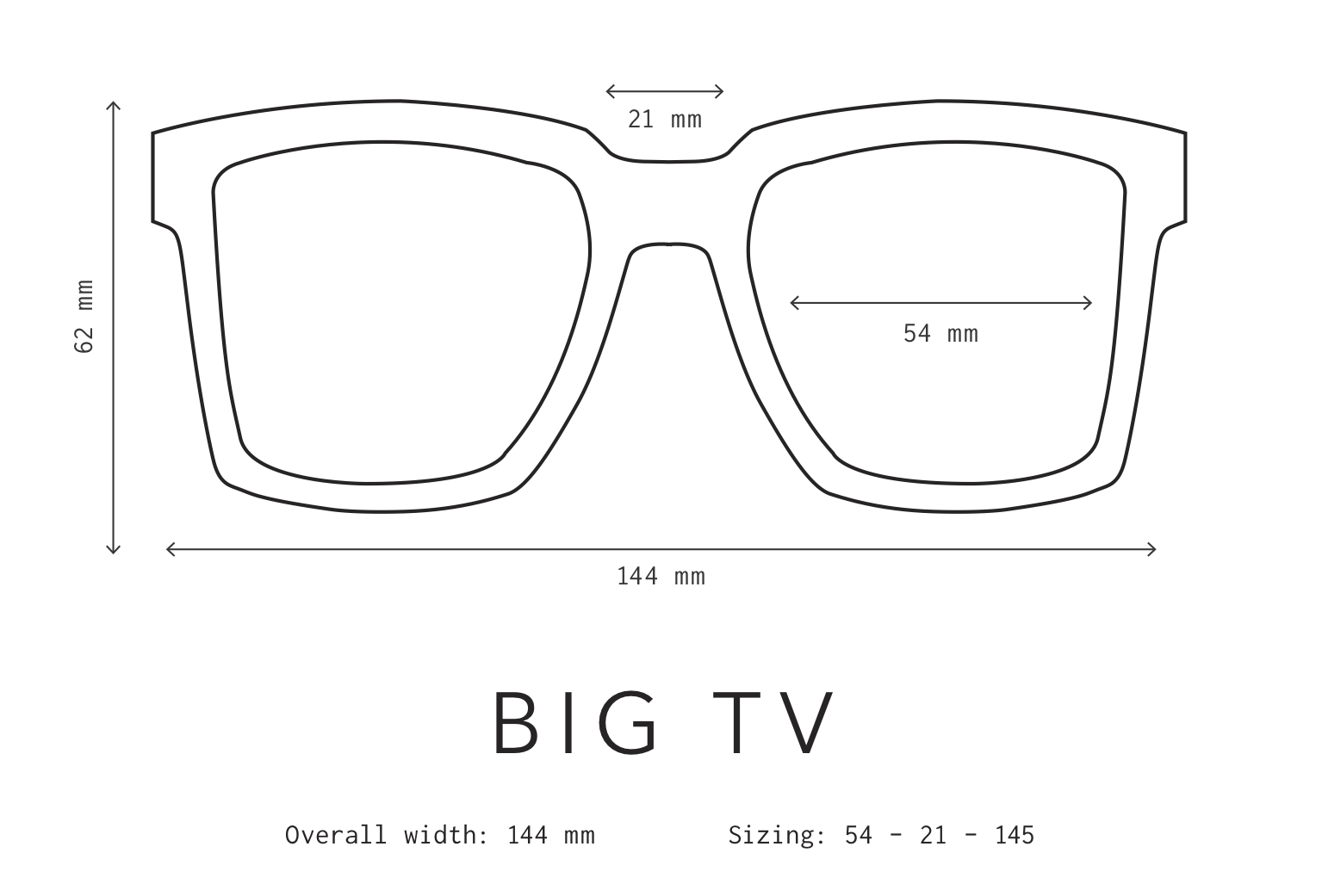 Big TV Sunglasses Sizing Information